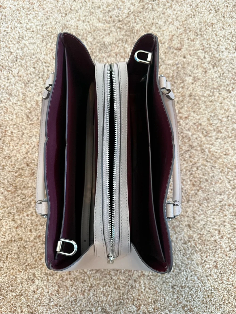 kate spade Mauve-Taupe Leather Satchel with Dark Plum Interior